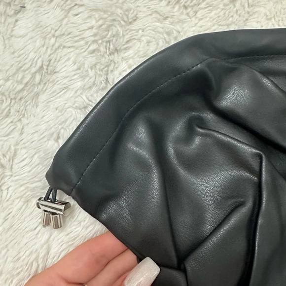 MANIERE DE VOIR - Tacked Vegan Leather Flared Trousers in Black - Picture 11 of 14